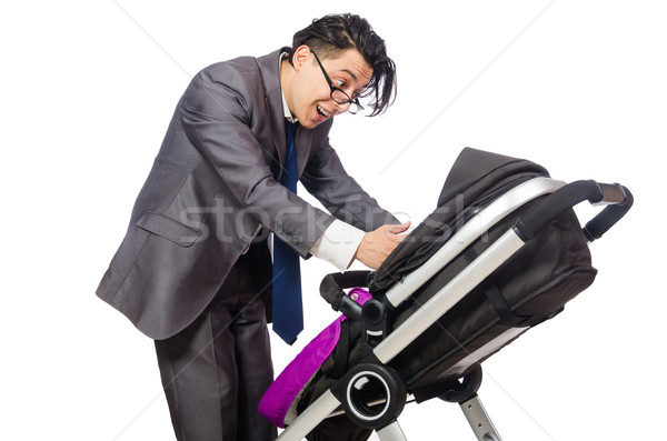 Funny tata baby wózki dla dzieci biały rodziny Zdjęcia stock © Elnur