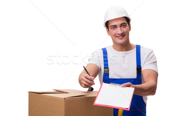 Man with boxes isolated on white Stock photo © Elnur
