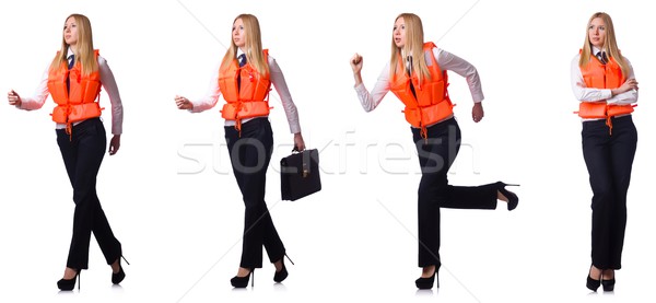 Stock photo: Young woman with life vest on white