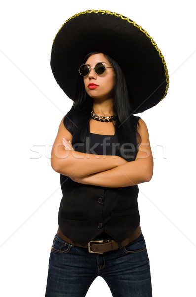 Młodych mexican kobieta sombrero odizolowany Zdjęcia stock © Elnur