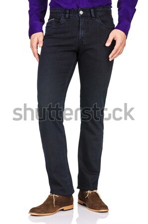 Mode pantalon blanche modèle fond jeans Photo stock © Elnur
