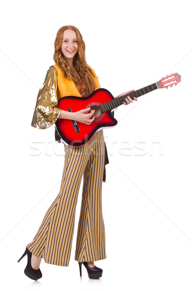 Young girl with guitar on white Stock photo © Elnur