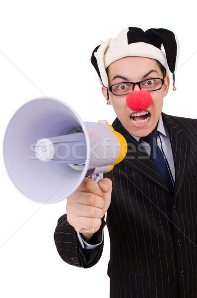 Zdjęcia stock: Biznesmen · clown · głośnik · biały · twarz · człowiek