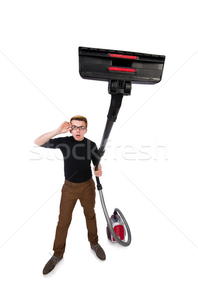 Funny man with vacuum cleaner on white Stock photo © Elnur