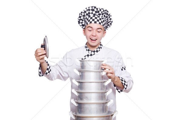Foto stock: Engraçado · masculino · cozinhar · isolado · branco · homem