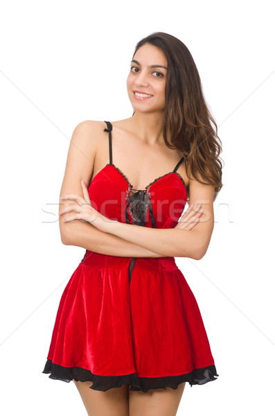 Nő visel rövid mini vörös ruha izolált Stock fotó © Elnur