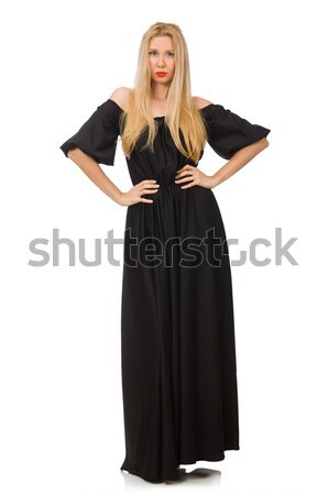 Stock photo: Tall woman in long black dress isolated on white