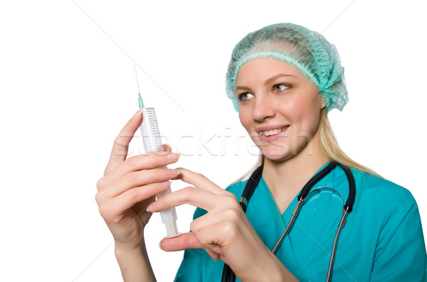 Woman doctor with syringe on white Stock photo © Elnur
