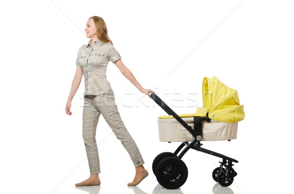 Woman with baby and pram isolated on white Stock photo © Elnur