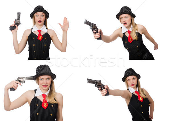 [[stock_photo]]: Gangster · femme · arme · de · poing · blanche · fille · sécurité