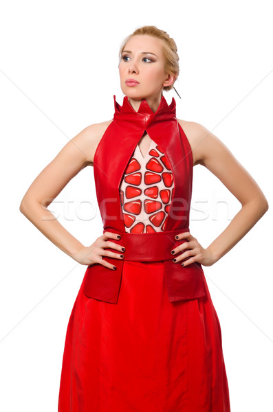 Blond hair model in dress with pomegranate isolated on white Stock photo © Elnur