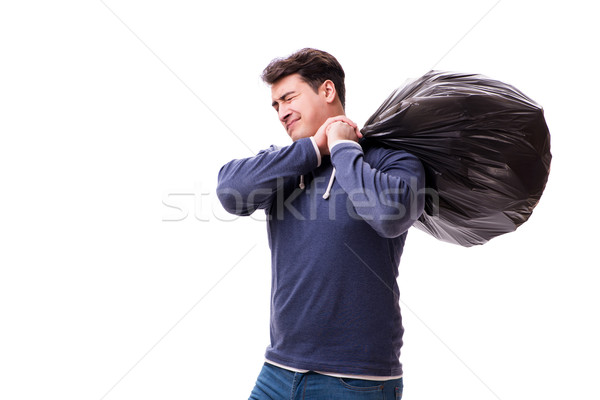 The man with garbage sack isolated on white Stock photo © Elnur