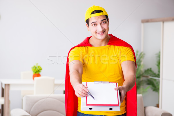 Сток-фото: Superhero · пиццы · доставки · парень · красный · охватывать