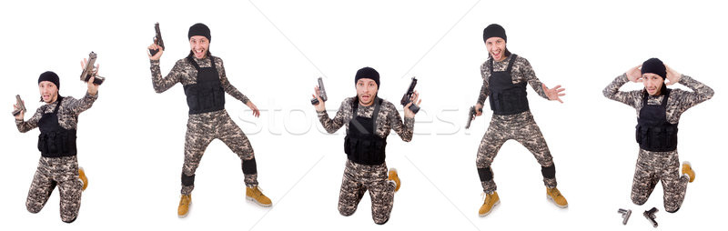 [[stock_photo]]: Soldat · fusil · isolé · blanche · main · homme