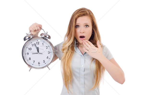 Young woman with clock on white Stock photo © Elnur