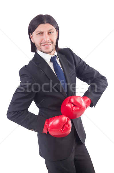 Businessman with boxing gloves on white Stock photo © Elnur