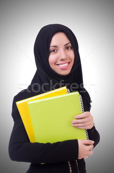 Stockfoto: Jonge · moslim · vrouwelijke · student · boeken · vrouw