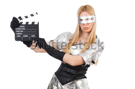 Stock foto: Frau · Leder · Anzug · Handfeuerwaffe · Schönheit · gun