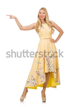 Blond girl in charming dress with flower prints isolated on whit Stock photo © Elnur