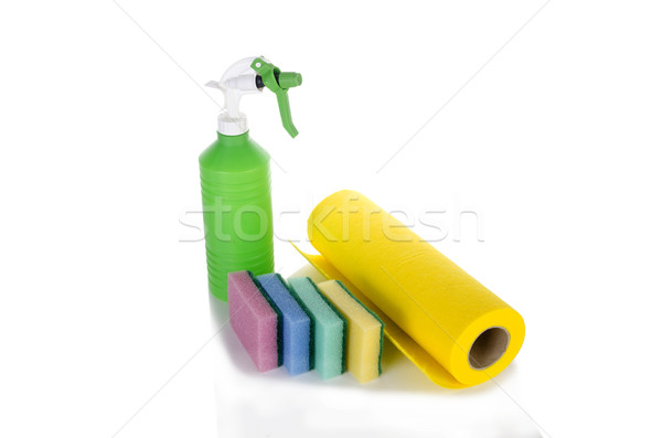 Cleaning cloth sponges and sprayer isolated on white Stock photo © Elnur