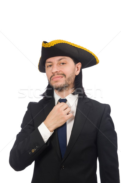 Stock photo: Young businessman wearing tricorn isolated on white
