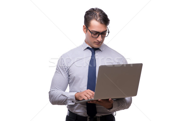 Jóképű üzletember dolgozik laptop számítógép izolált fehér Stock fotó © Elnur