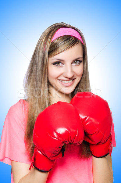 年輕 女士 拳擊手套 白 運動 背景 商業照片 © Elnur