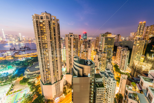 Hong Kong zonsondergang hemel gebouw stad Stockfoto © Elnur