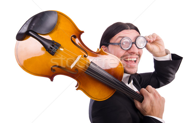 Vicces férfi zene hangszer fehér hegedű Stock fotó © Elnur