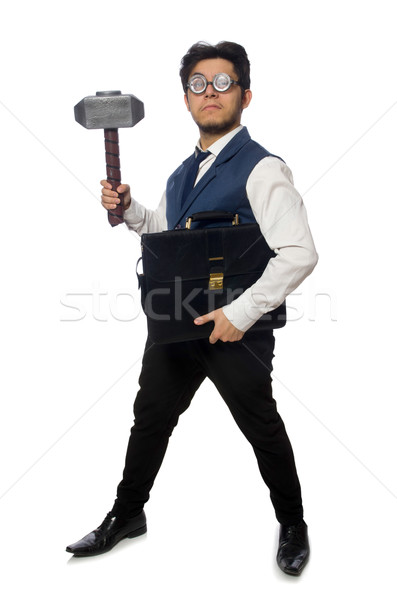 Young man holding hammer isolated on white Stock photo © Elnur