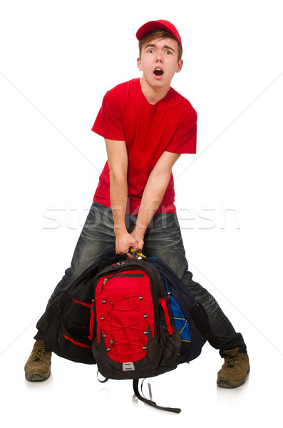 Young traveller with backpack isolated on white Stock photo © Elnur