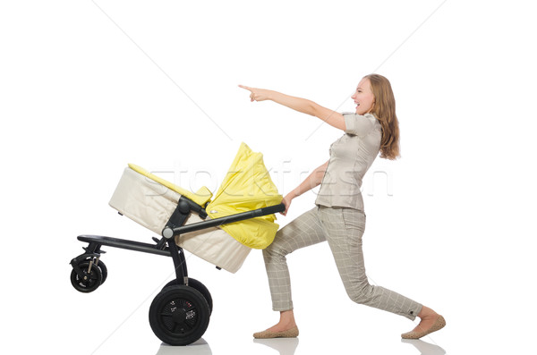 Woman with pram isolated on white Stock photo © Elnur