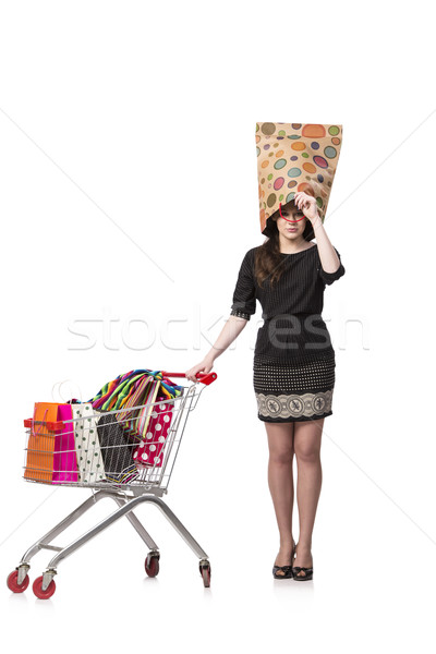 The woman with shopping cart and bags isolated on white Stock photo © Elnur