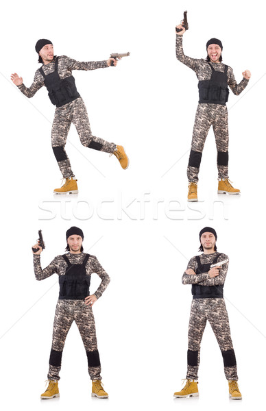 Stock photo: Soldier with gun isolated on white