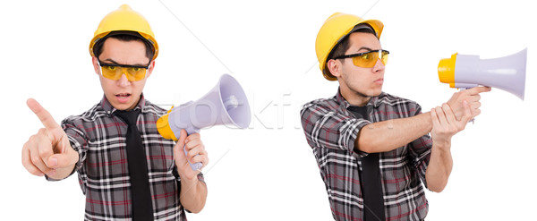 Młodych pracownik budowlany głośnik odizolowany biały działalności Zdjęcia stock © Elnur