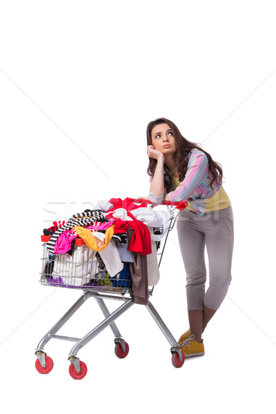 Woman after buying second hand clothing on white Stock photo © Elnur