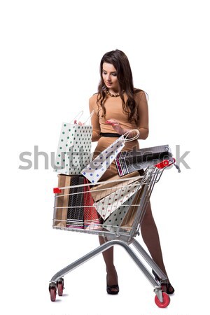 Woman after buying second hand clothing on white Stock photo © Elnur