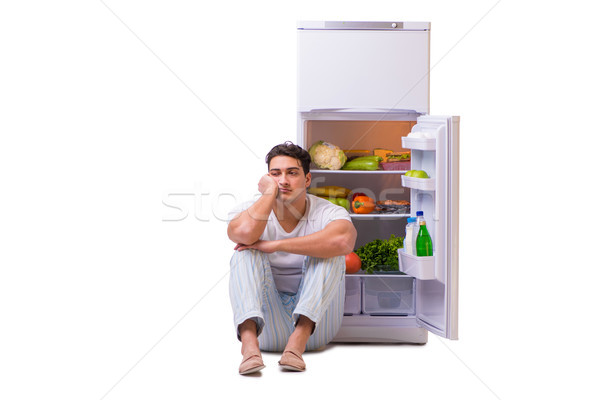 человека холодильник полный продовольствие счастливым фрукты Сток-фото © Elnur