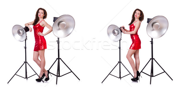 Сток-фото: женщину · красное · платье · изолированный · белый · девушки