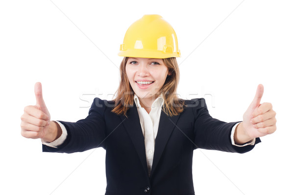 Pretty businesswoman with hard hat thumbing up   isolated on whi Stock photo © Elnur