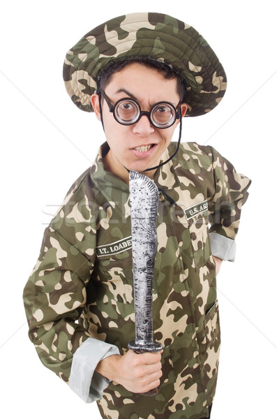 Funny żołnierz nóż biały człowiek zielone Zdjęcia stock © Elnur