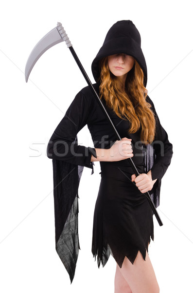 Young witch with scythe isolated on white Stock photo © Elnur