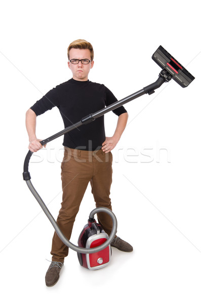 Funny man with vacuum cleaner on white Stock photo © Elnur