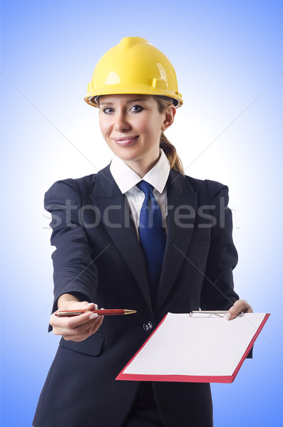 Mujer de negocios casco blanco mujer construcción trabajo Foto stock © Elnur