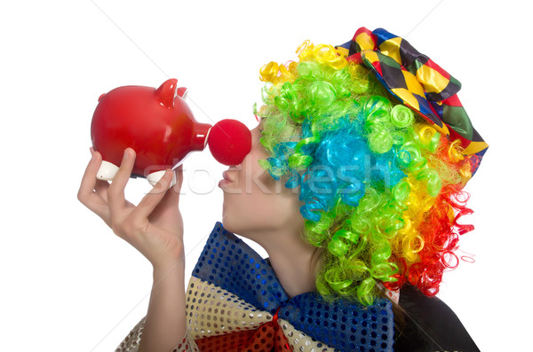 Female clown with moneybox isolated on white Stock photo © Elnur