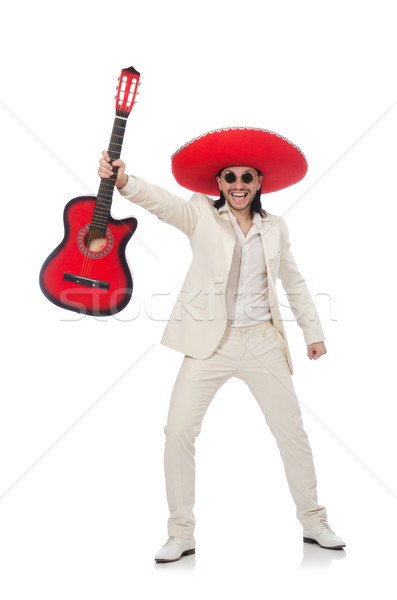 Stock fotó: Mexikói · gitáros · izolált · fehér · buli · háttér