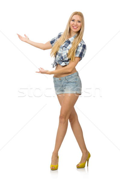 Pretty woman in jeans shorts isolated on white Stock photo © Elnur