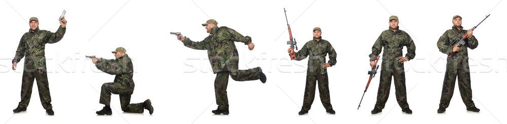 Soldat Scharfschütze Gewehr isoliert weiß Mann Stock foto © Elnur