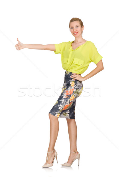 Tall model in yellow blouse isolated on white Stock photo © Elnur