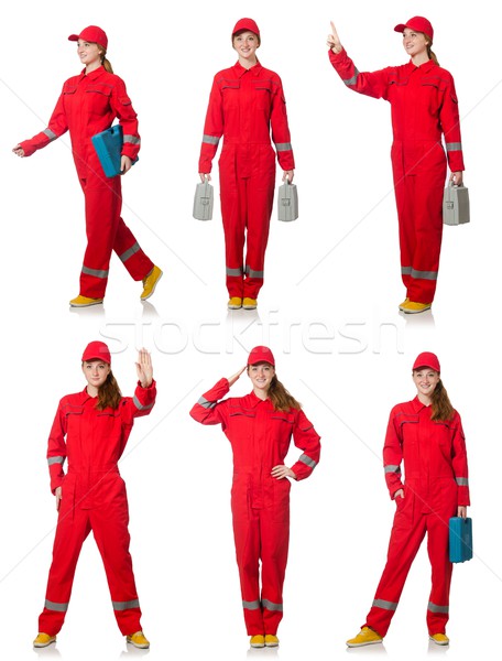 Woman in red overalls isolated on white Stock photo © Elnur